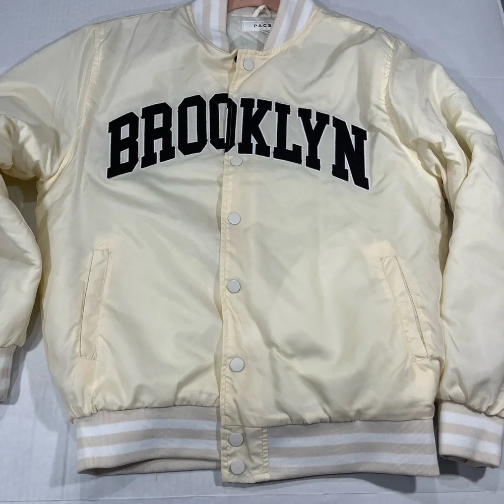 PACSUN CREAM COLOR BROOKLYN BOMBER JACKET - Picture 2 of 9